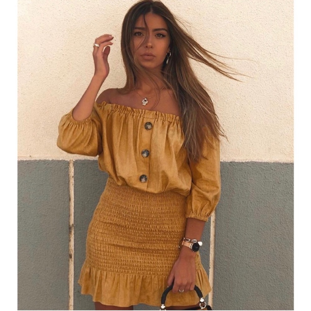 Zara Mustard Off-Shoulder Mini Dress
